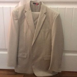 Tan suit. Only worn once!